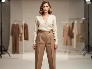 Elegancki mężczyzna poprawiający muchę w garderobie z kolekcją krawatów w tle. Stylizacja podkreślająca szykowny charakter.